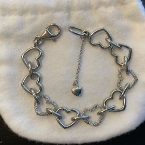 QVC sterling silver and diamond open heart link bracelet.